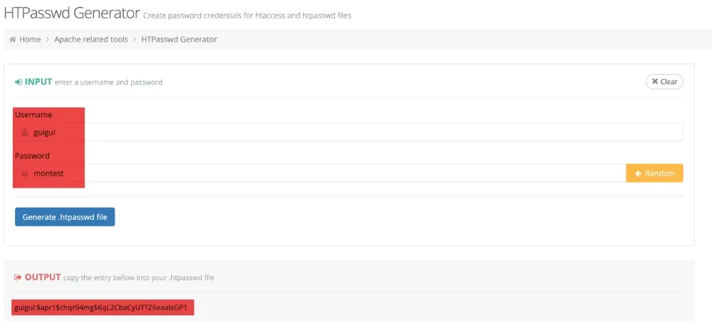 Générer un mot de passe encodé via HTPassword Generator