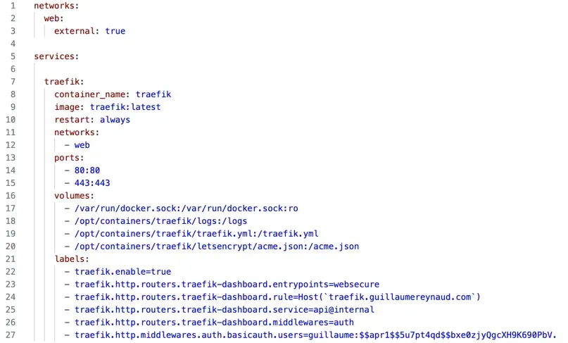 Fichier compose.yml pour Traefik v3