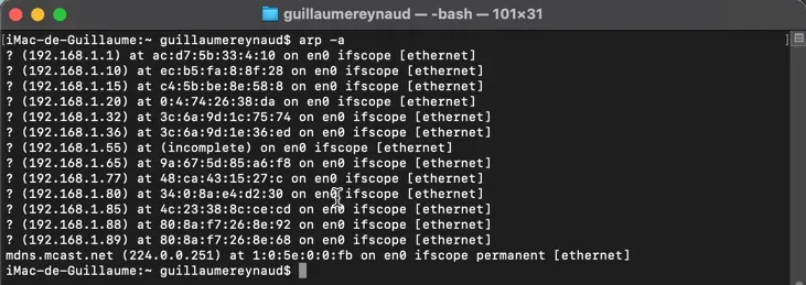 Utilisez la commande arp -a sous Windows, Linux ou Mac pour voir la table ARP de votre système.