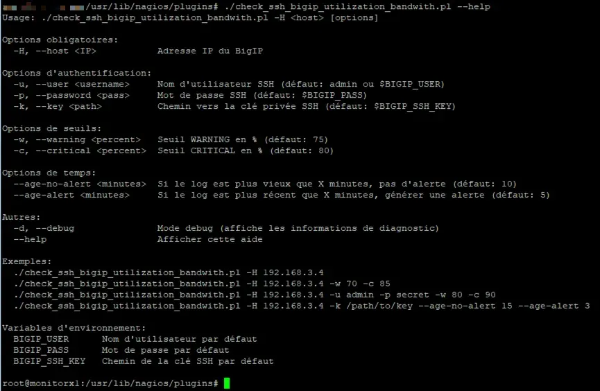 Paramètres du script avec des exemples d'utilisation