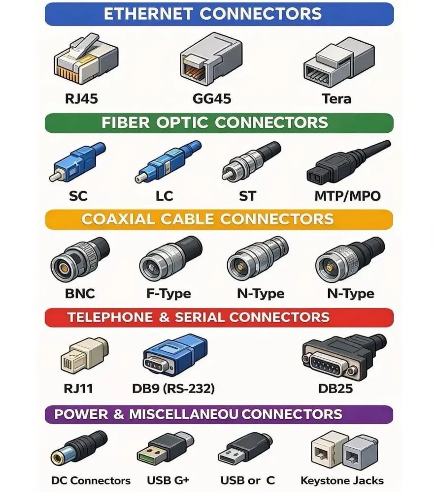 Infographie des types de connecteurs à retenir