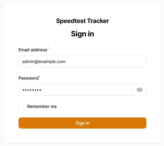 Première connexion dans Speedtest Tracker