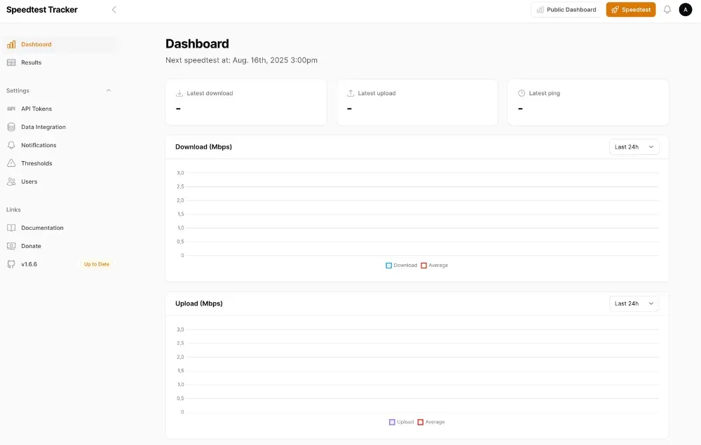 Interface principale de Speedtest Tracker