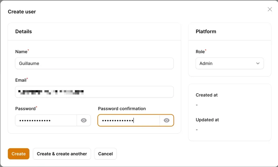Création d’un nouvel utilisateur dans l'interface de SpeedTest Tracker