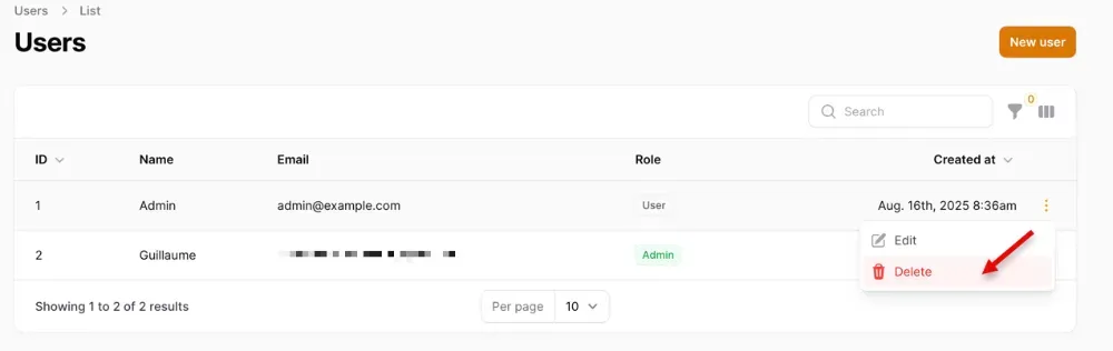 Pour plus de sécurité supprimer l'utilisateur par défaut Admin
