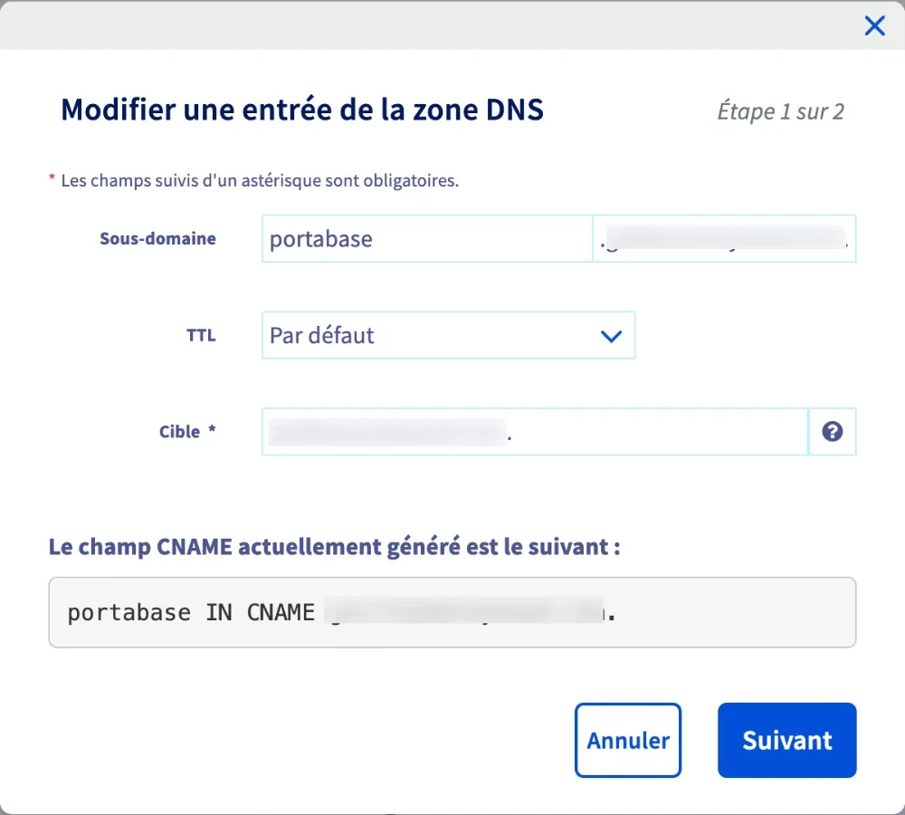 Création d'un sous-domaine pour accéder à portabase