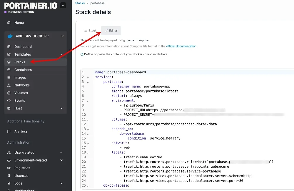 J'utilise Portainer pour gérer mes fichiers docker-compose de mon infrastructure auto-hébergée
