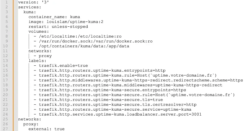 Fichier docker-compose de Uptime Kuma