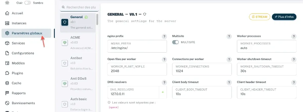 Paramètres généraux de Bunkerweb