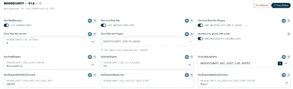 Active le chargement global des règles de protection OWASP Core Rule Set (CRS) pour l'ensemble de vos services