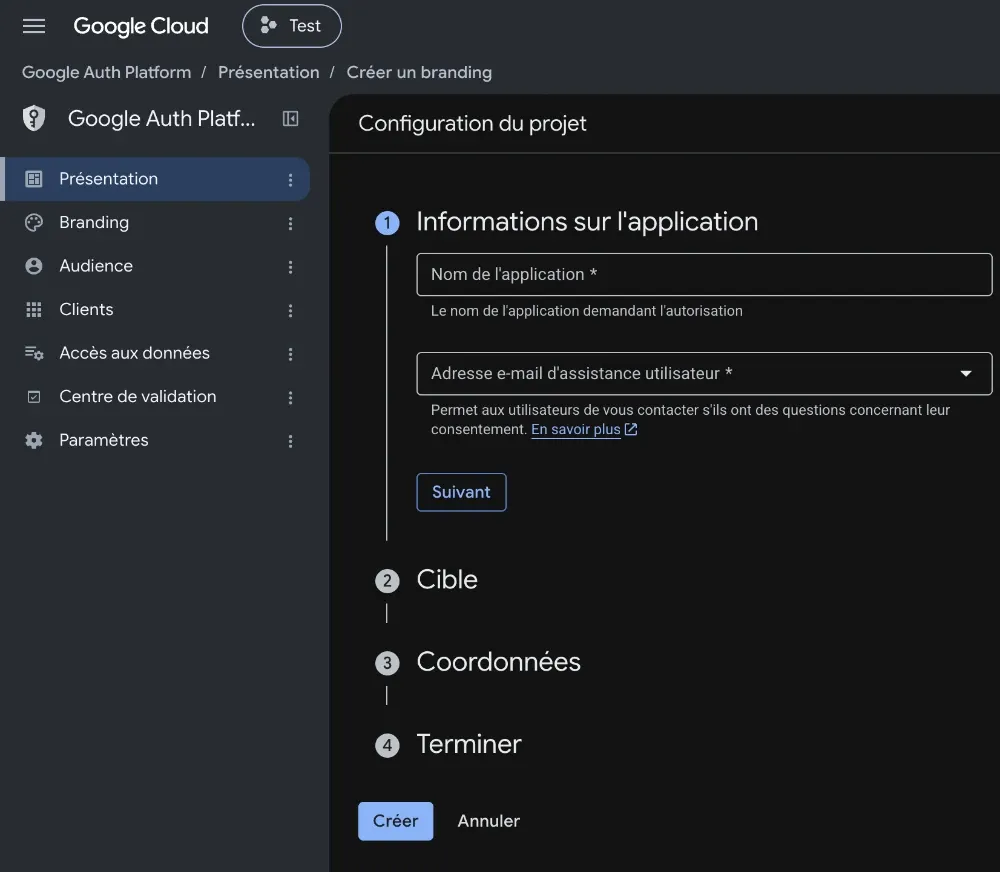 Configuration d'un projet sur Google Cloud