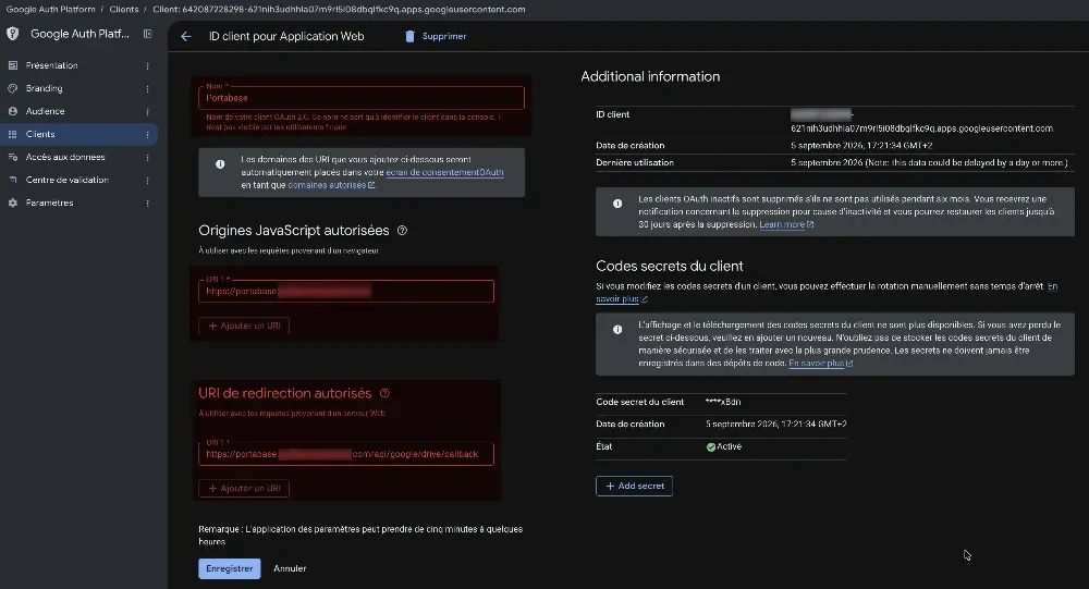 Générer les identifiants OAuth